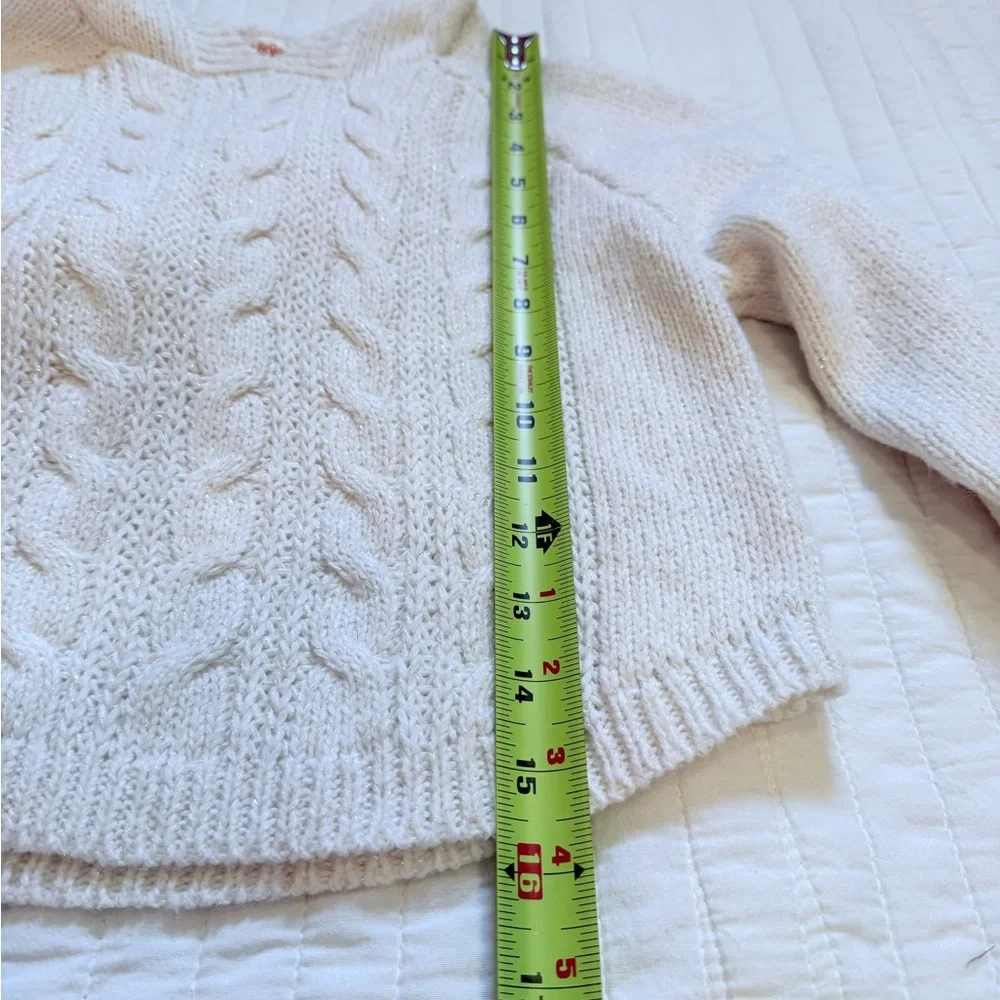 Cat & Jack Cozy Cable Knit Cream Toddler Hoodie with Pom Pom Sz 4T/5T